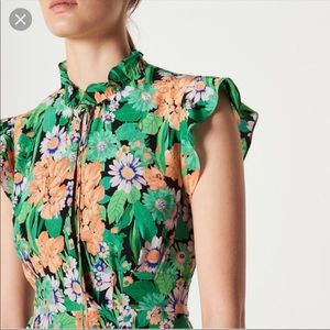 Sandro Silk Maline Floral Mid - Length Dress